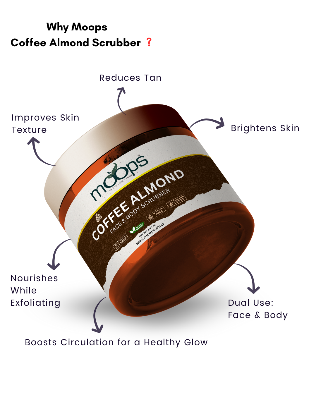 Moops Almond Coffee Face & Body Scrubber