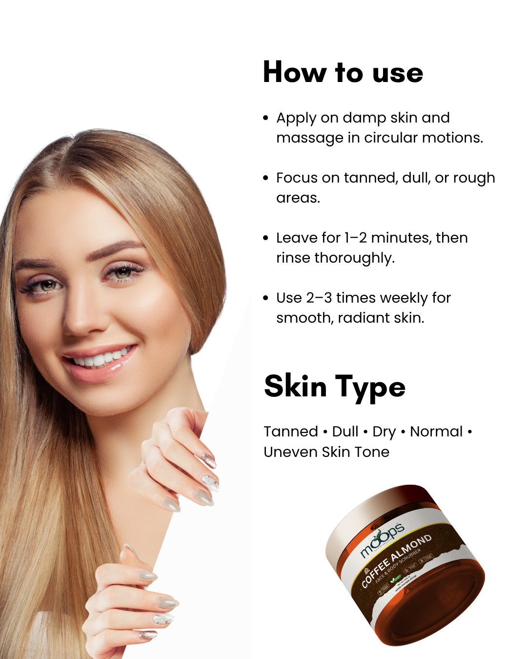 Moops Almond Coffee Face & Body Scrubber