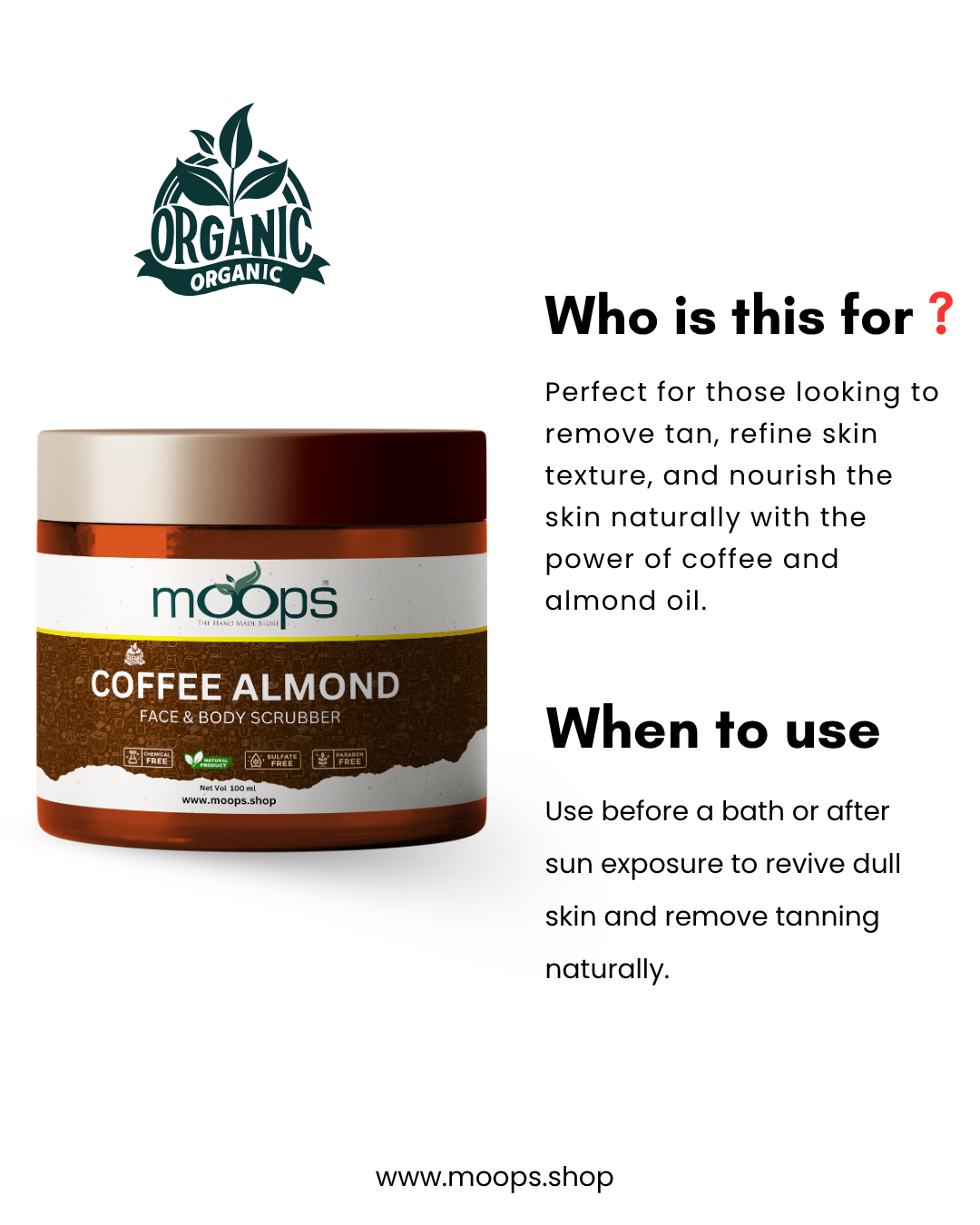 Moops Almond Coffee Face & Body Scrubber