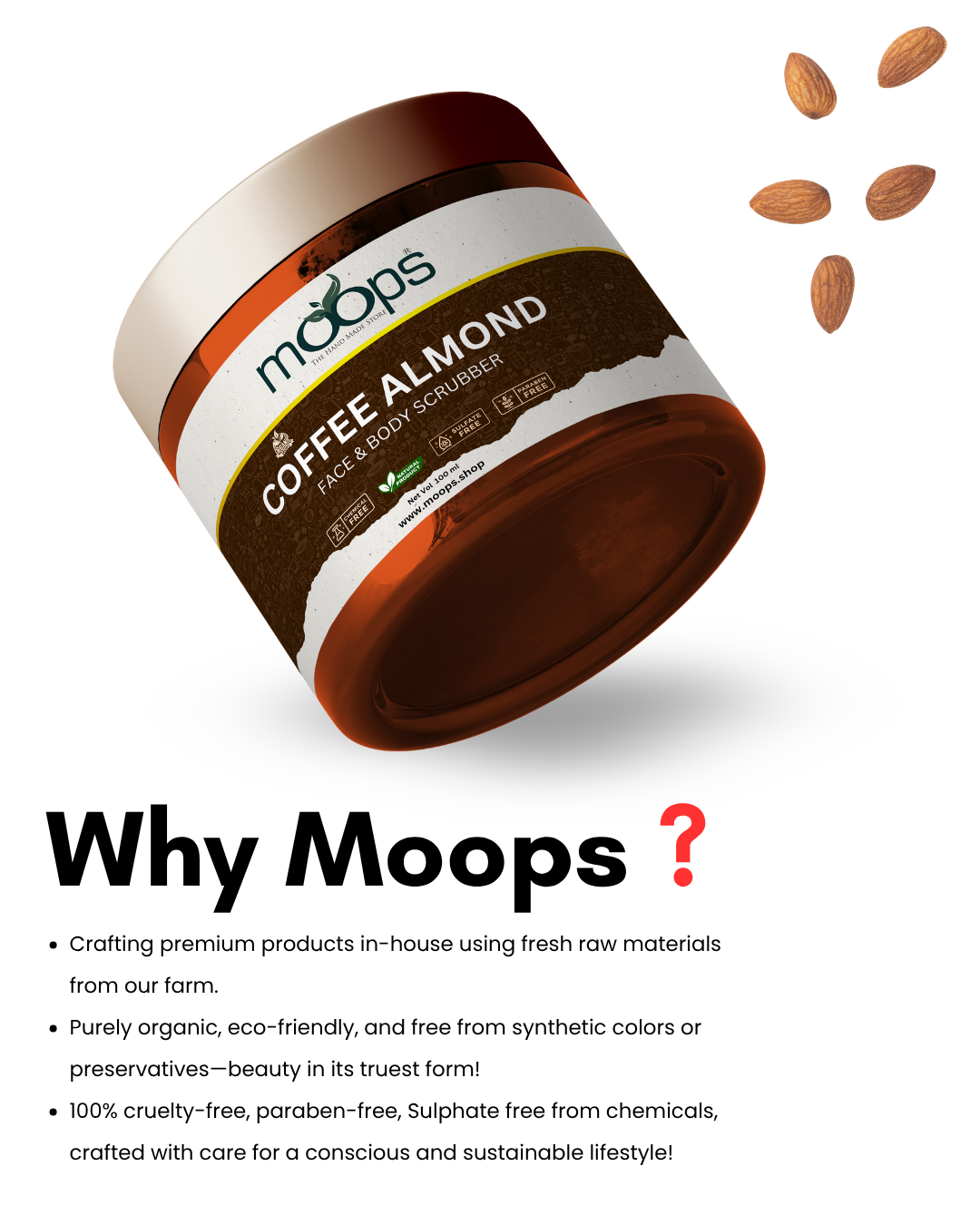 Moops Almond Coffee Face & Body Scrubber