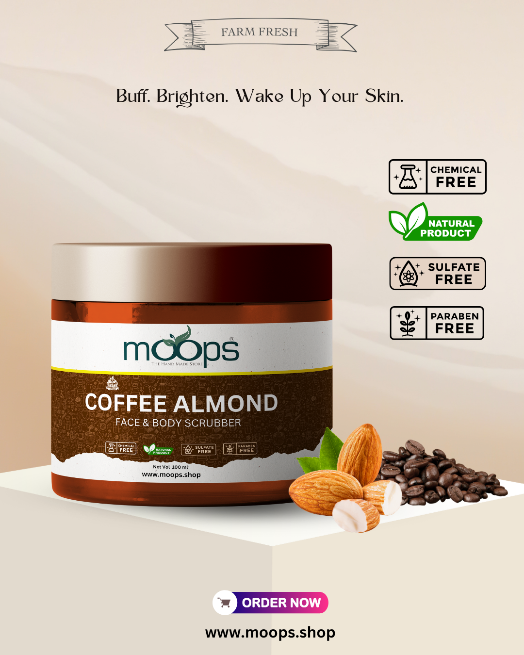 Moops Almond Coffee Face & Body Scrubber