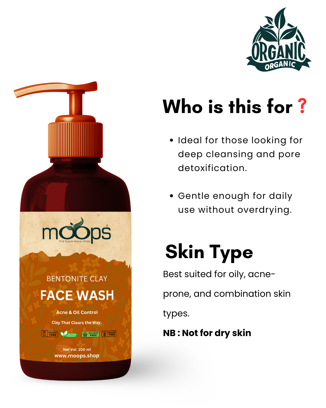 Moops Bentonite Clay Powder and Face wash combo 