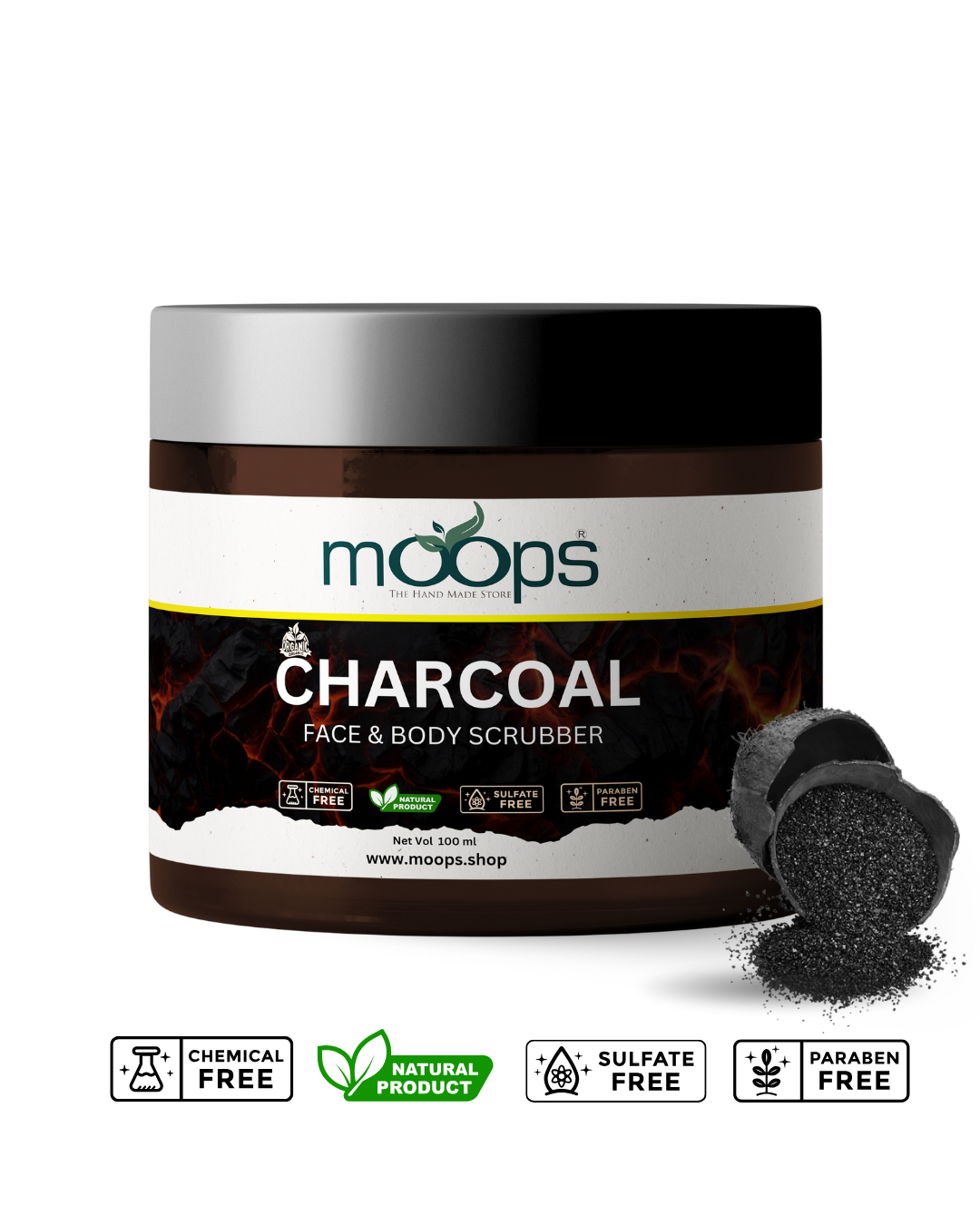 Moops Charcoal Face & Body Scrubber