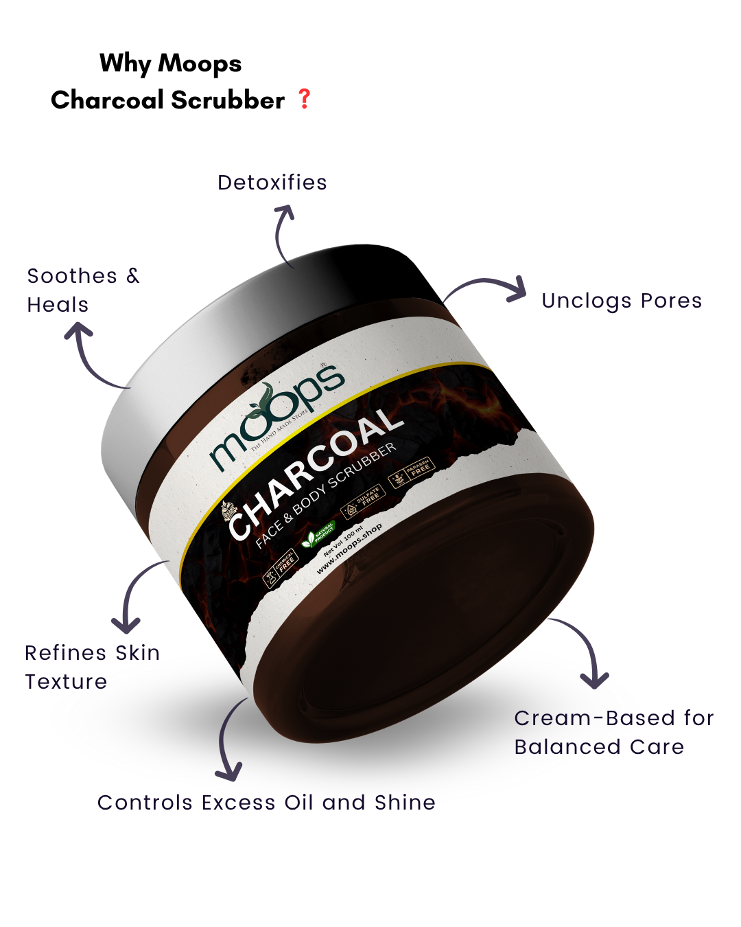 Moops Charcoal Face & Body Scrubber
