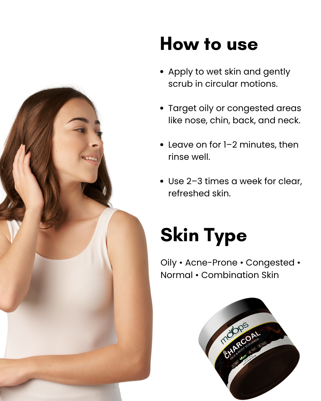 Moops Charcoal Face & Body Scrubber
