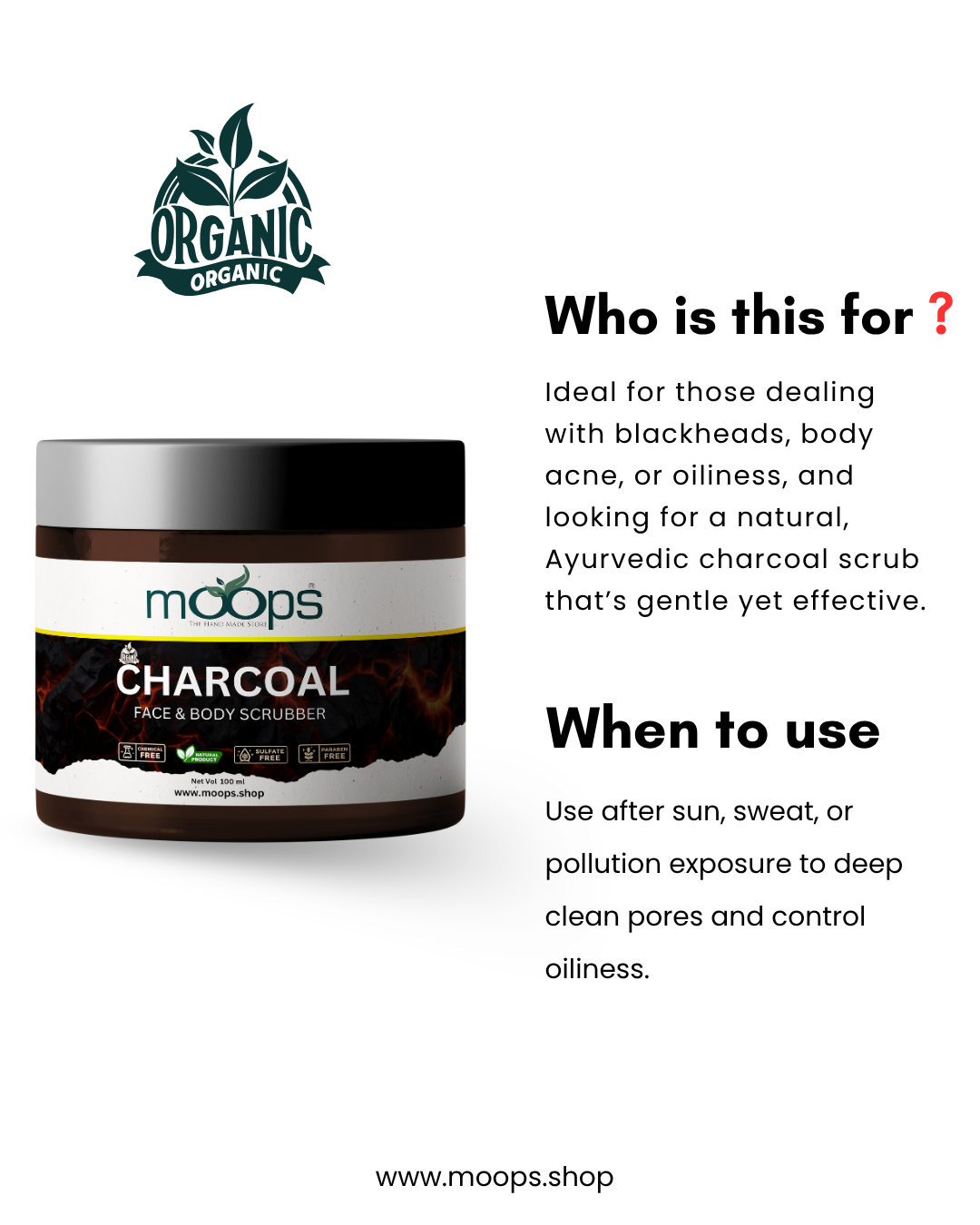 Moops Charcoal Face & Body Scrubber