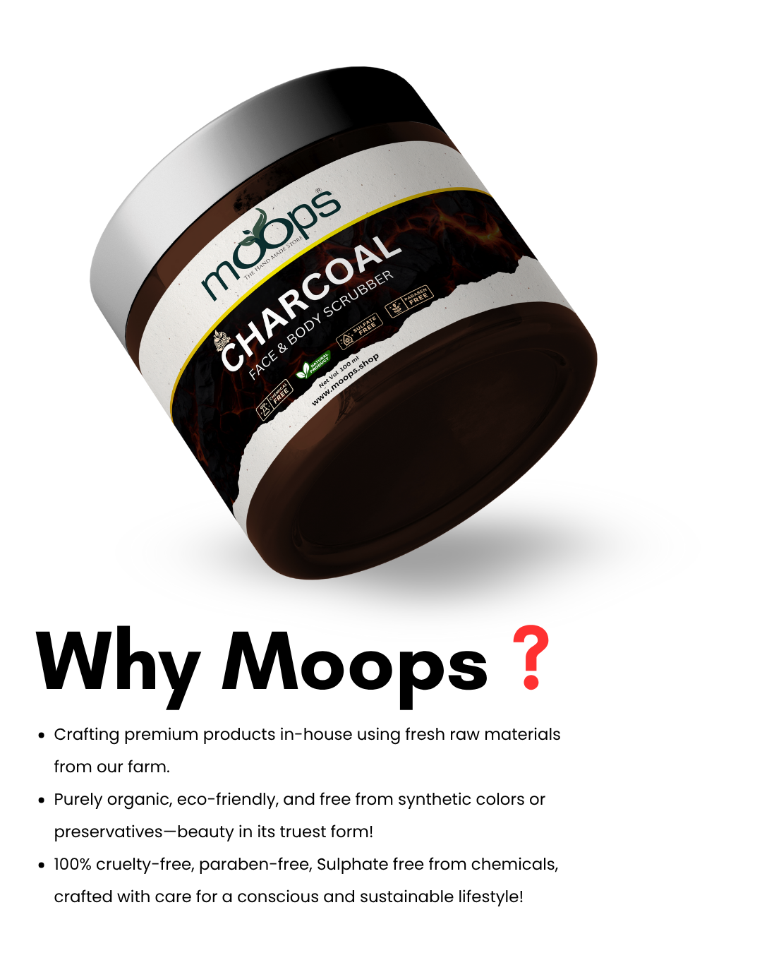 Moops Charcoal Face & Body Scrubber