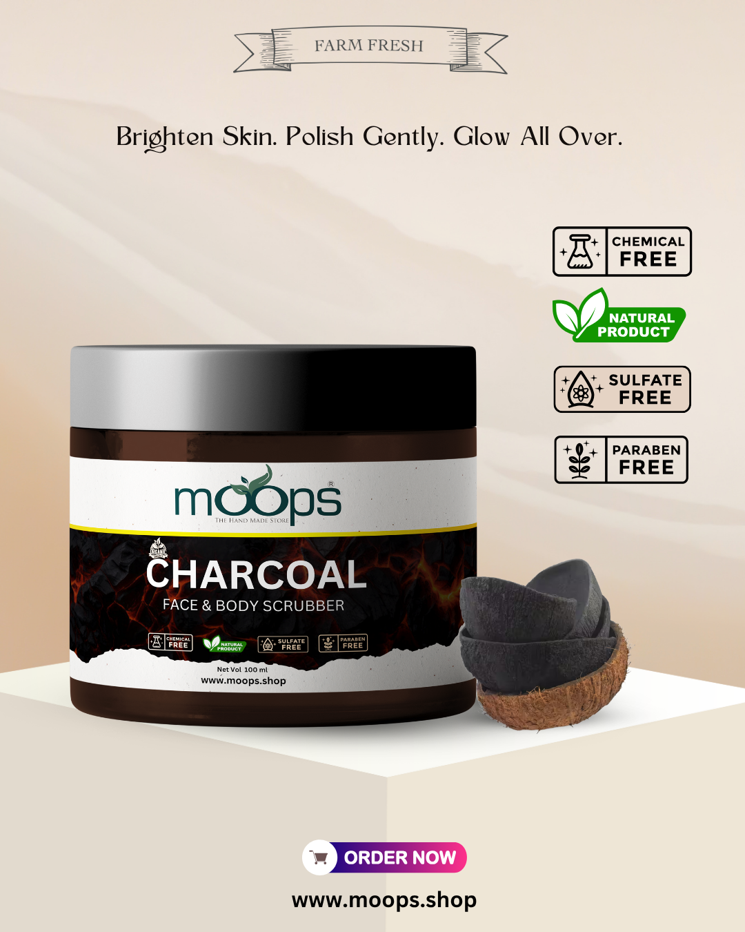 Moops Charcoal Face & Body Scrubber