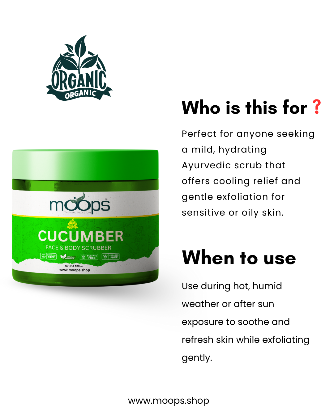 Moops Cucumber Face & Body Scrubber