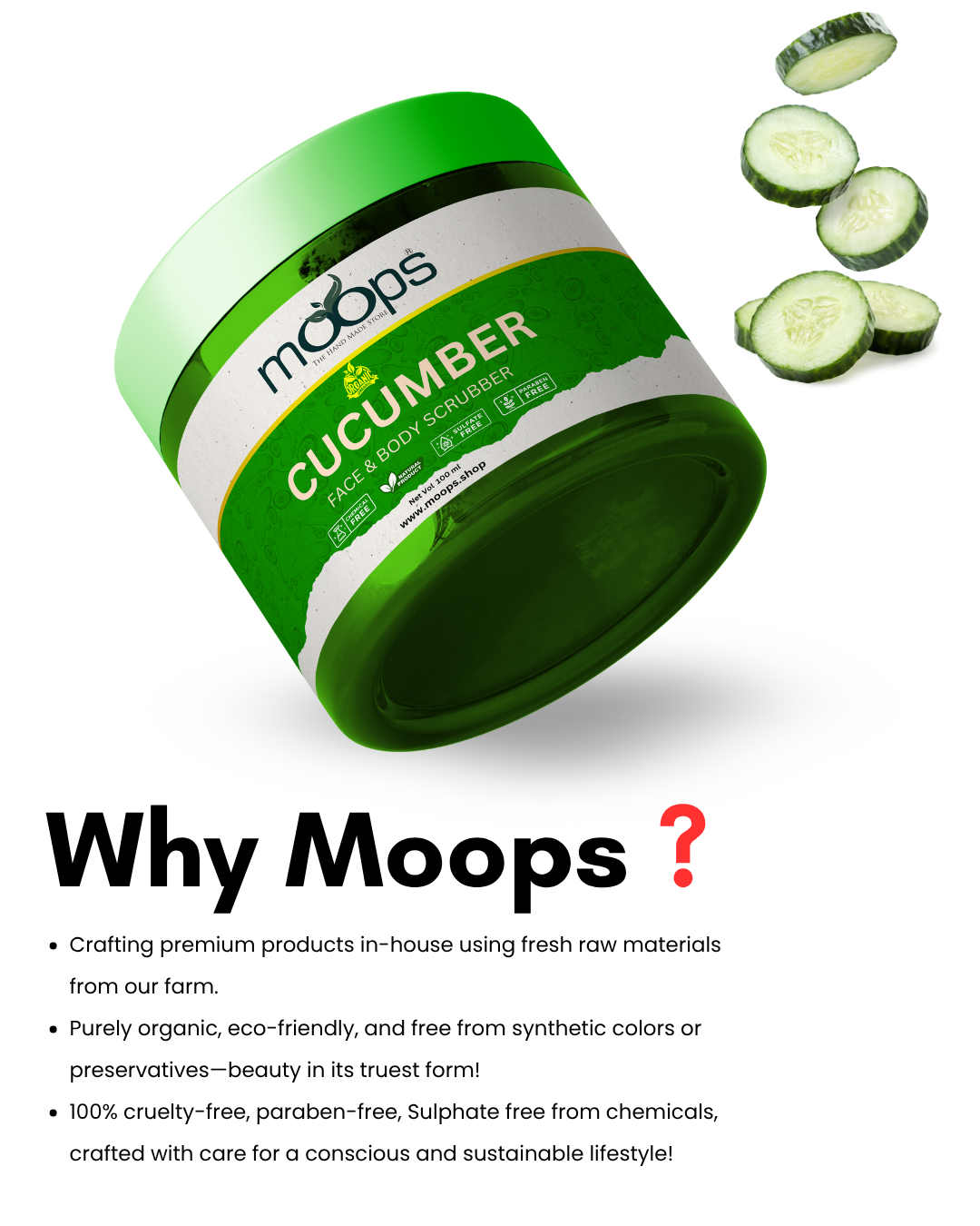 Moops Cucumber Face & Body Scrubber