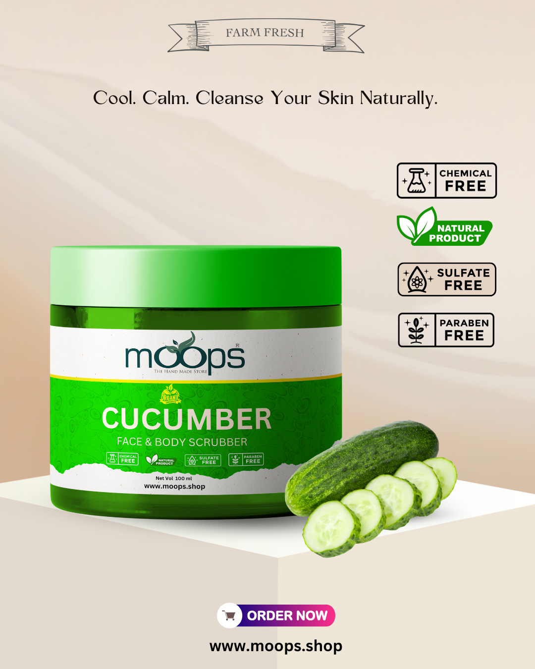 Moops Cucumber Face & Body Scrubber