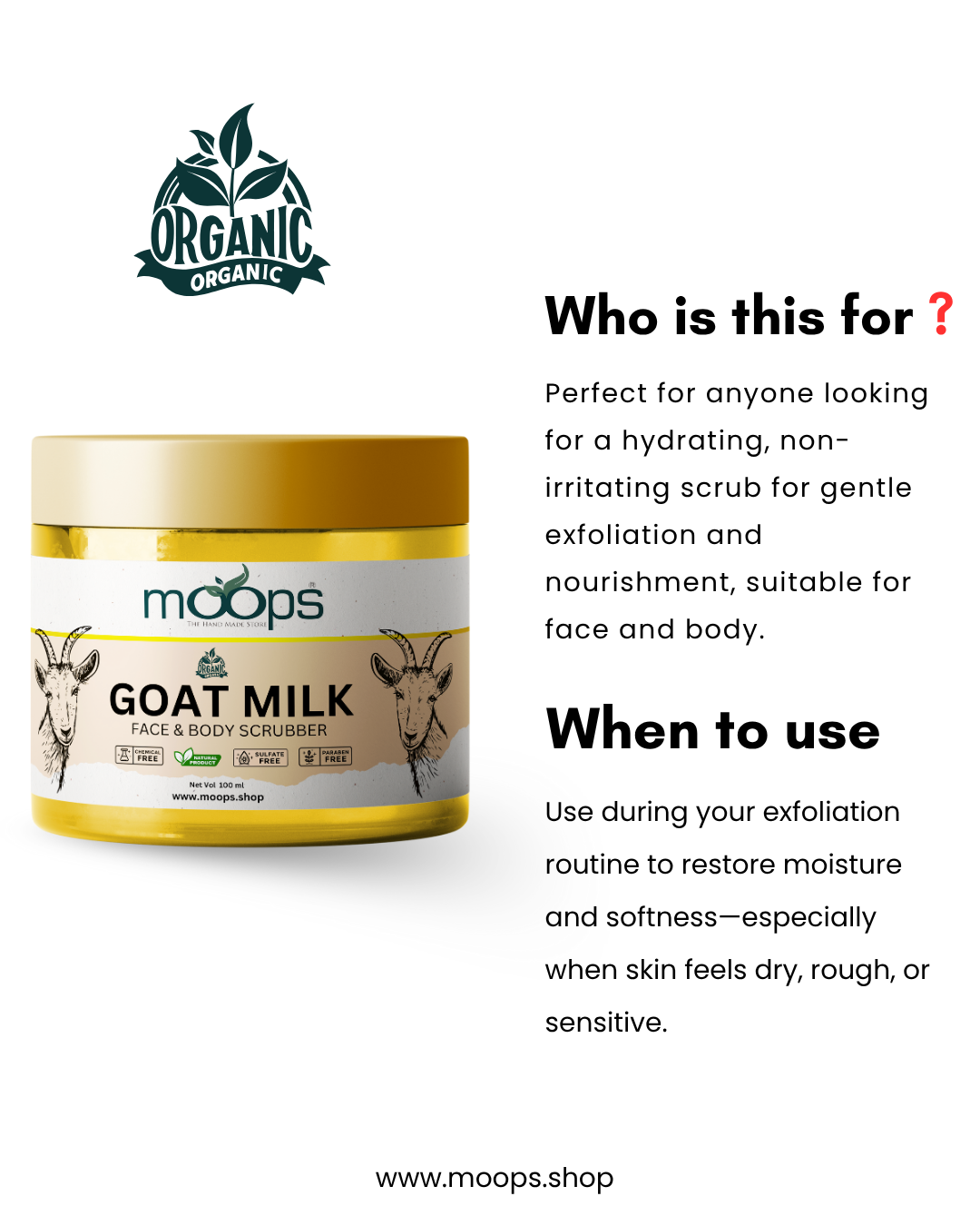Moops Goat Milk Face & Body Scrubber