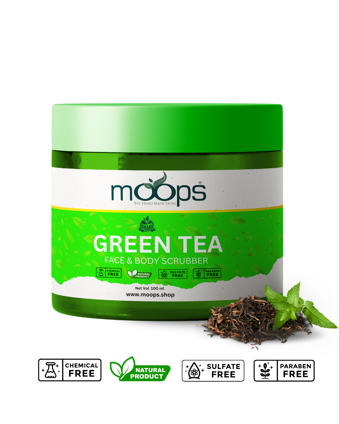 Moops Green Tea Face & Body Scrubber