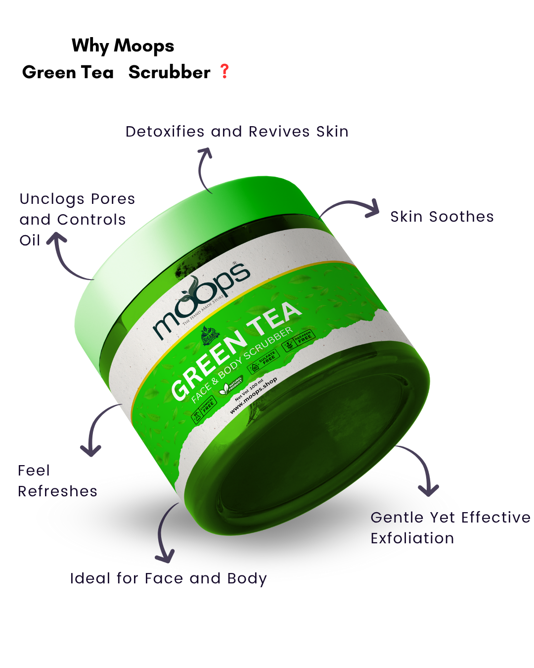 Moops Green Tea Face & Body Scrubber