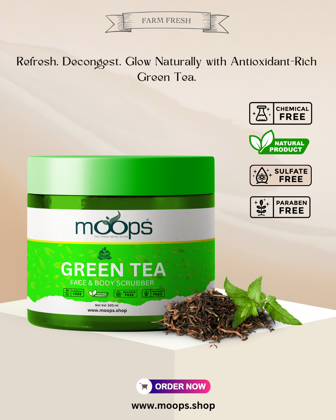 Moops Green Tea Face & Body Scrubber