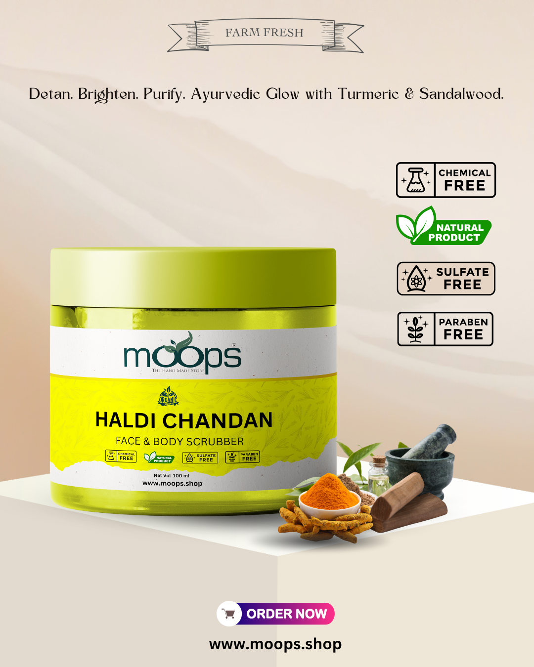 Moops Haldi Chandana Face & Body Scrubber