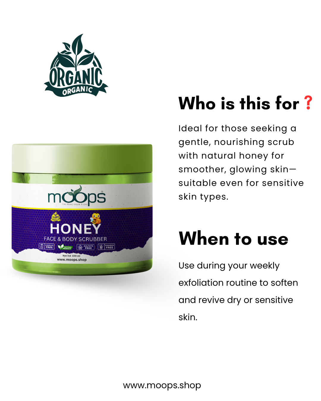 Moops Honey Face & Body Scrubber