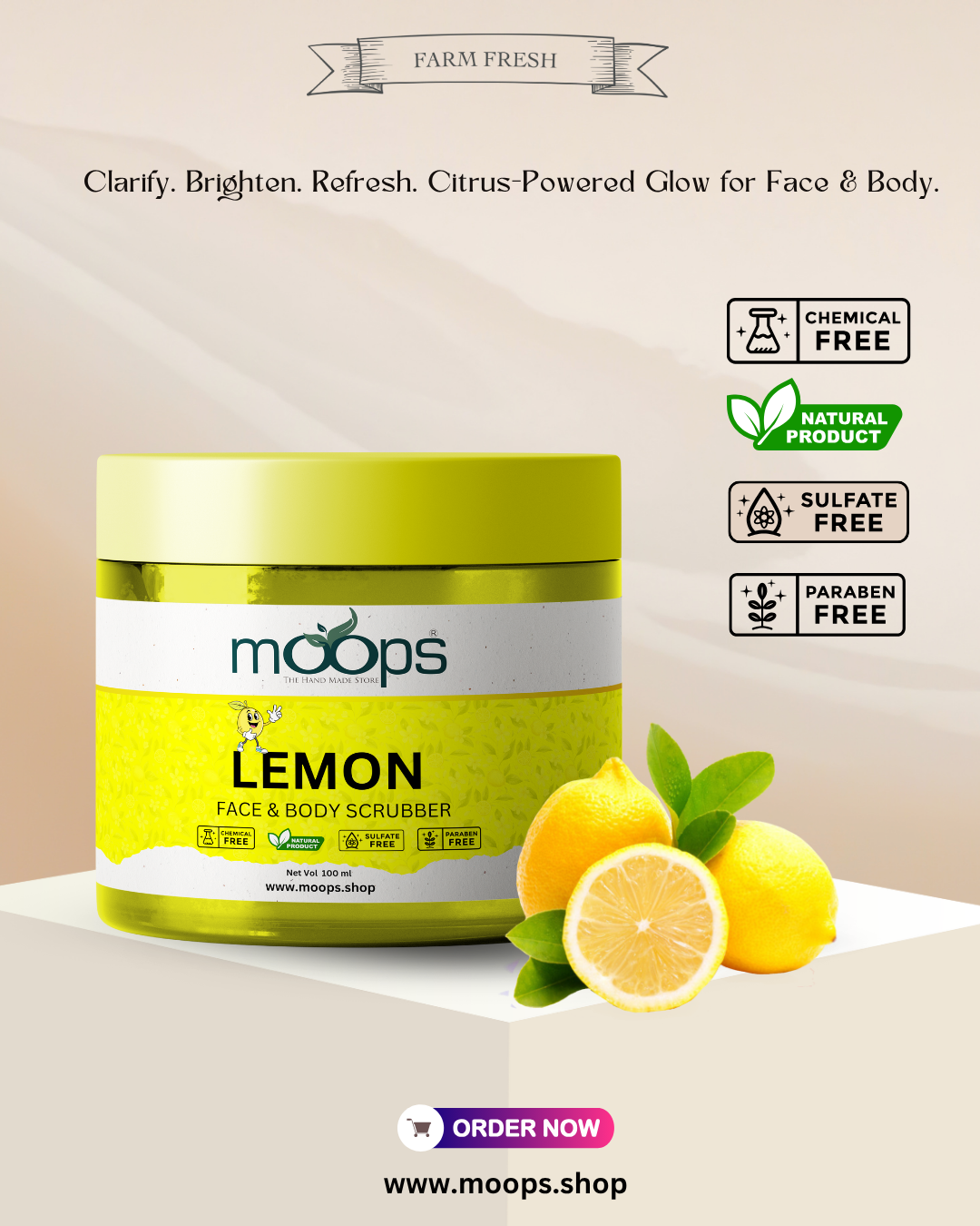 Moops Lemon Face & Body Scrubber