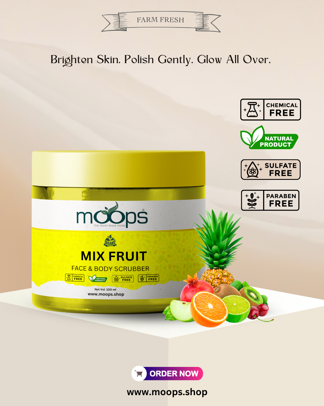 Moops Mixed Fruit Face & Body Scrubber