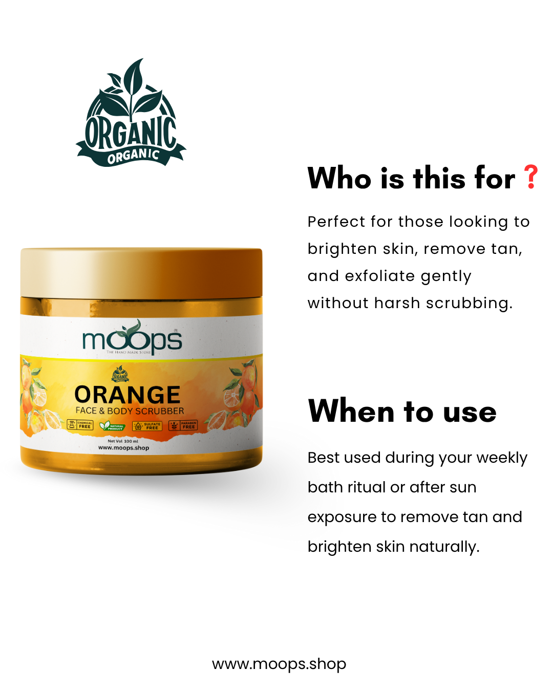 Moops Orange Face & Body Scrubber
