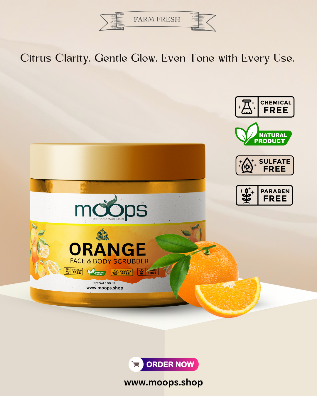 Moops Orange Face & Body Scrubber