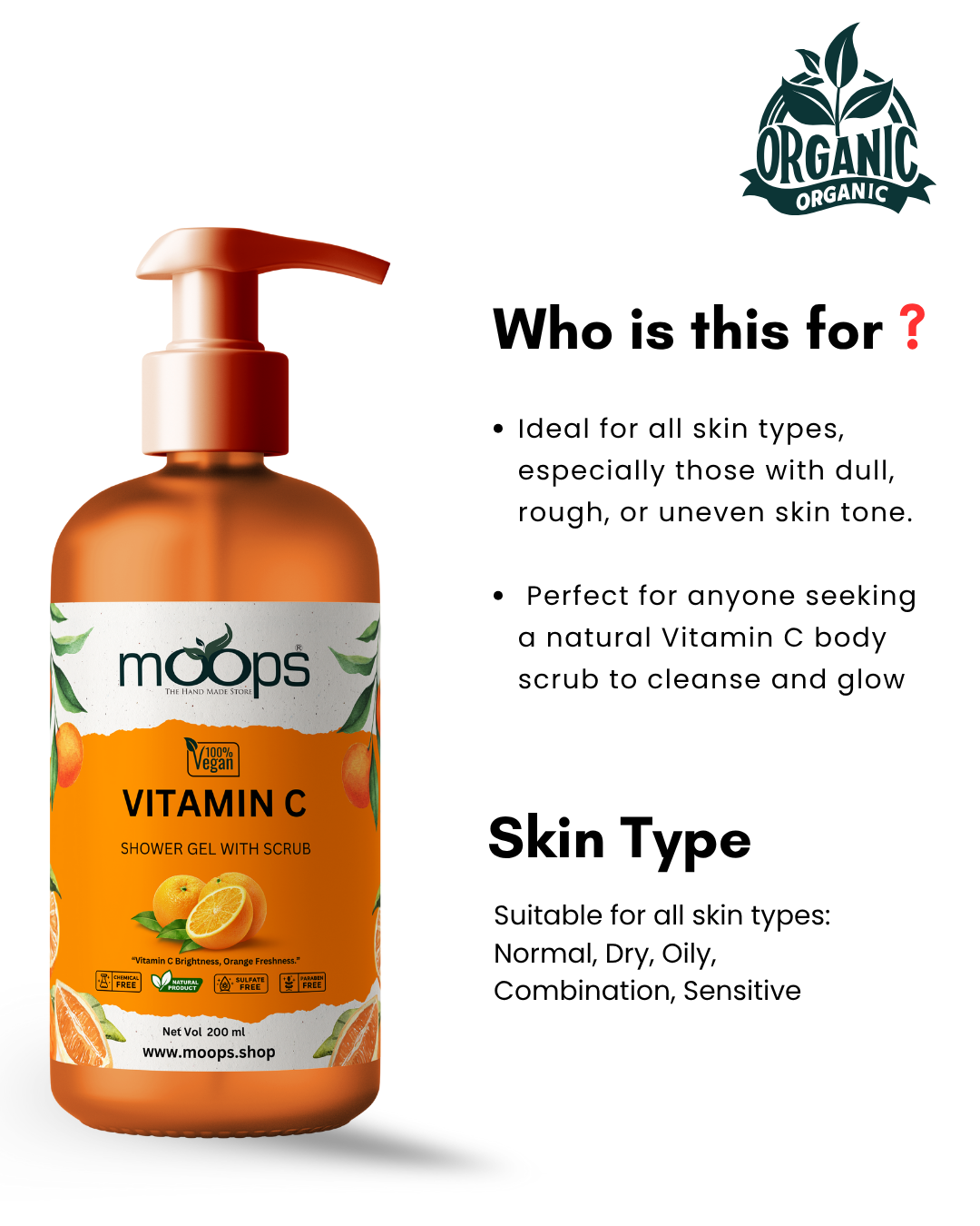 Moops Vitamin C Shower Gel with Scrubber