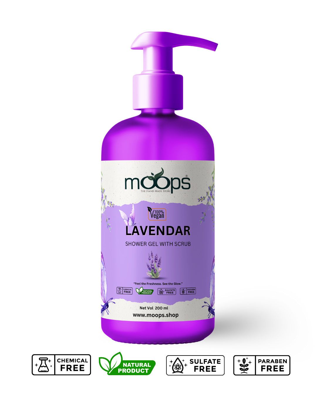 Moops Lavender Shower Gel with Scrubber