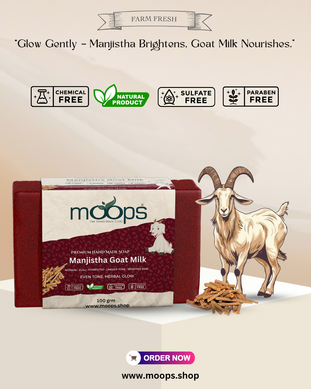 Moops Goat Milk Manjistha Premium Handmade Soap