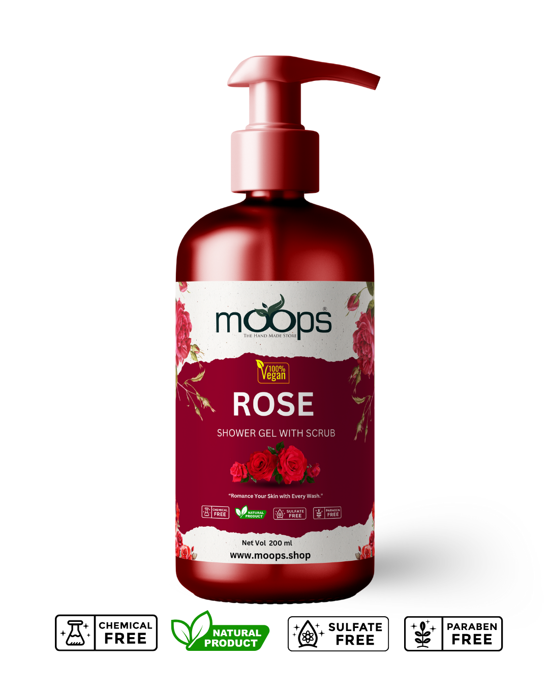 Moops Rose Shower Gel with Scrubber
