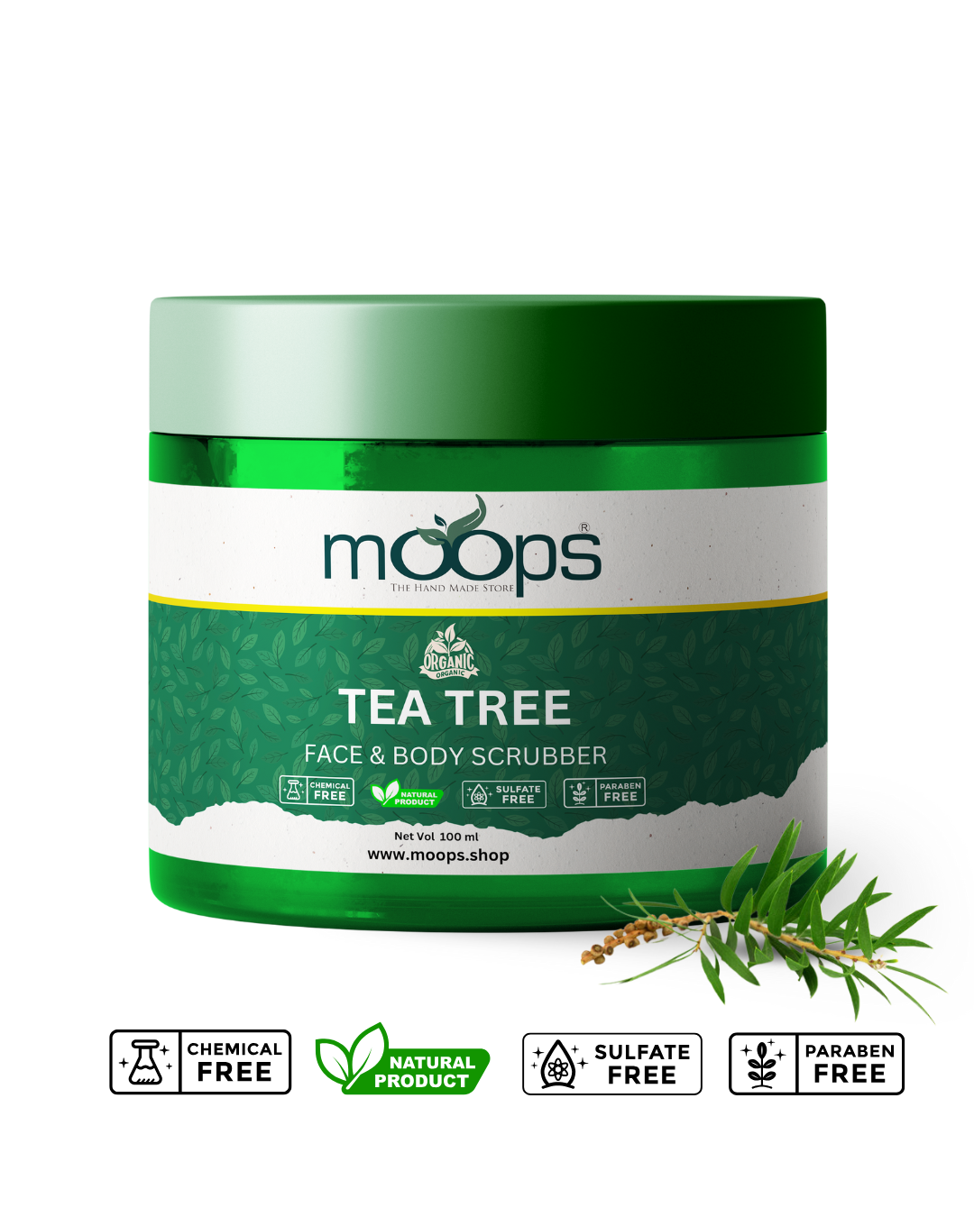 Moops Tea Tree Face & Body Scrubber