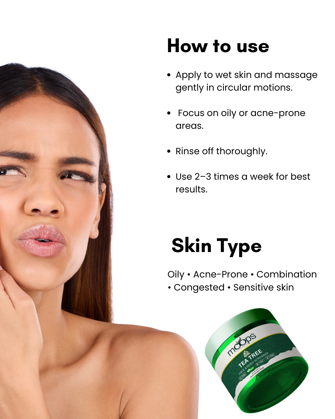 Moops Tea Tree Face & Body Scrubber