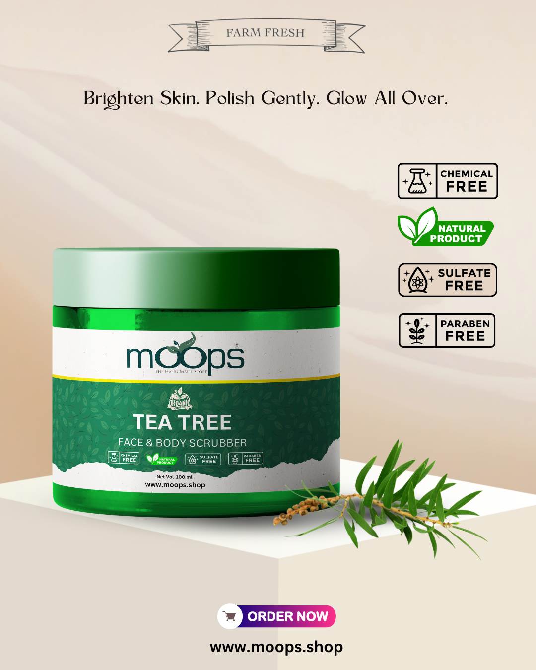 Moops Tea Tree Face & Body Scrubber