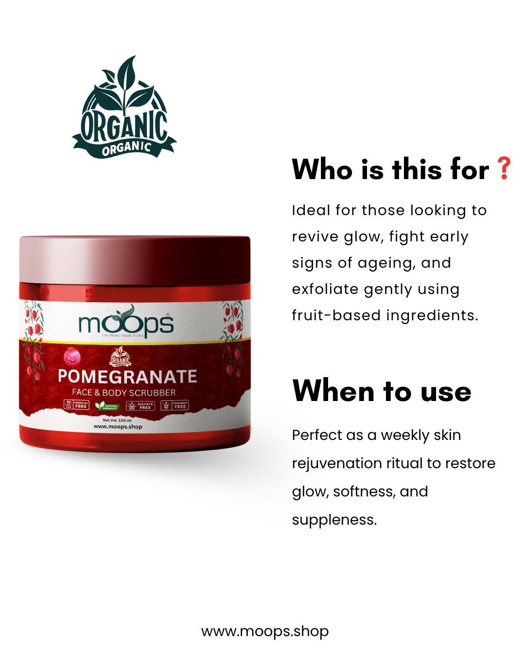 Moops Pomegranate Face & Body Scrubber