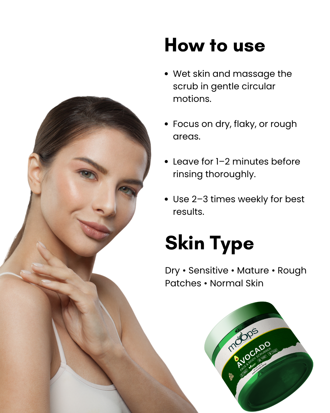 Moops Avocado Face & Body Scrubber