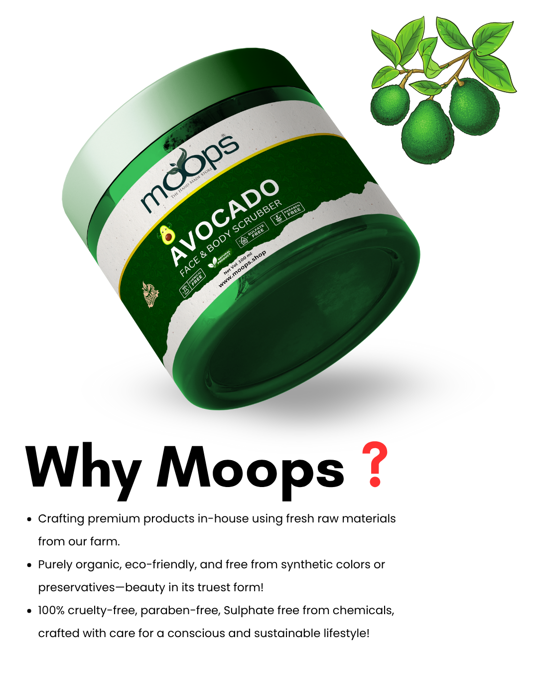 Moops Avocado Face & Body Scrubber