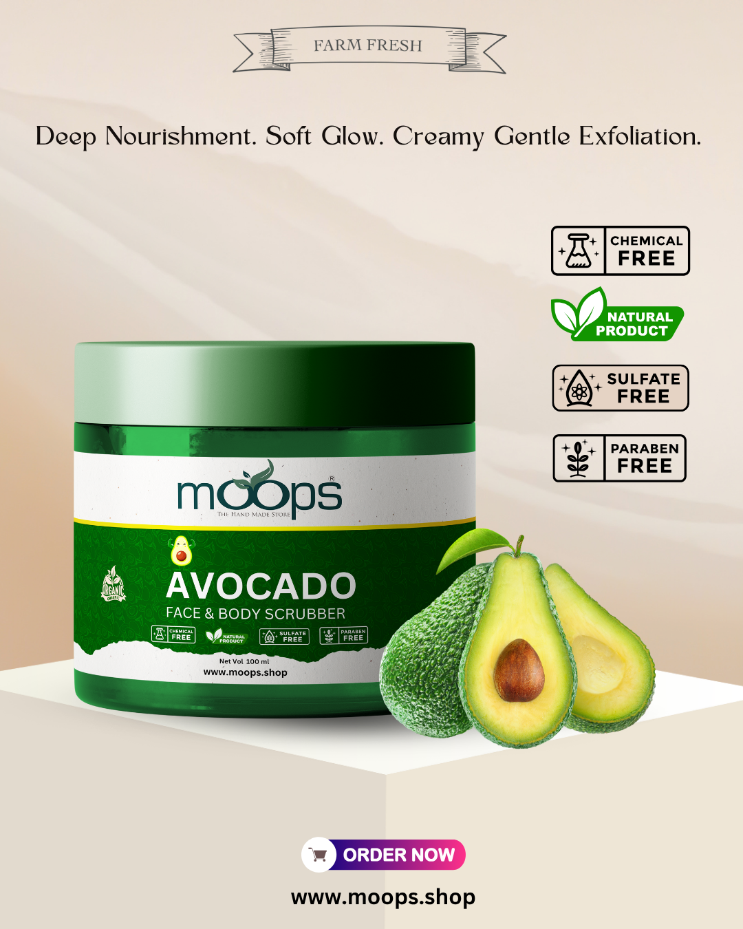 Moops Avocado Face & Body Scrubber