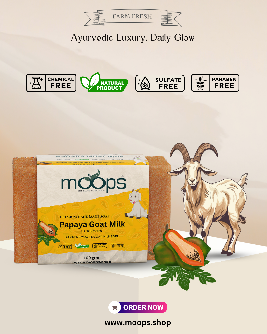 Moops Goat Milk Papaya Premium Handmade Soap