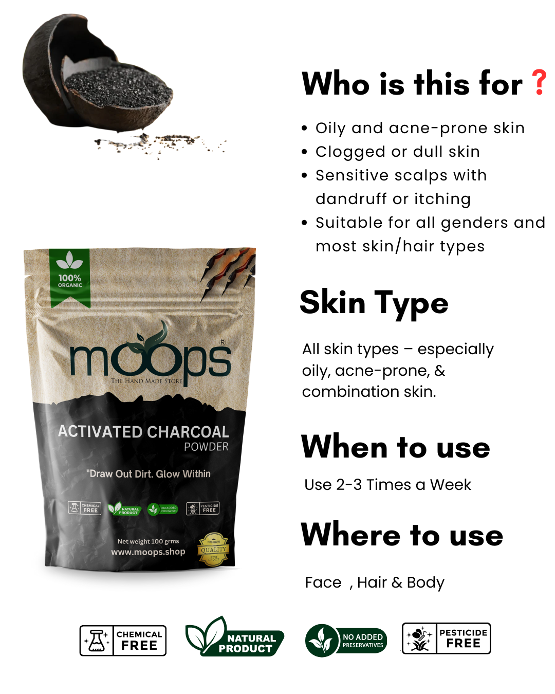 Moops Activated Charcoal Powder