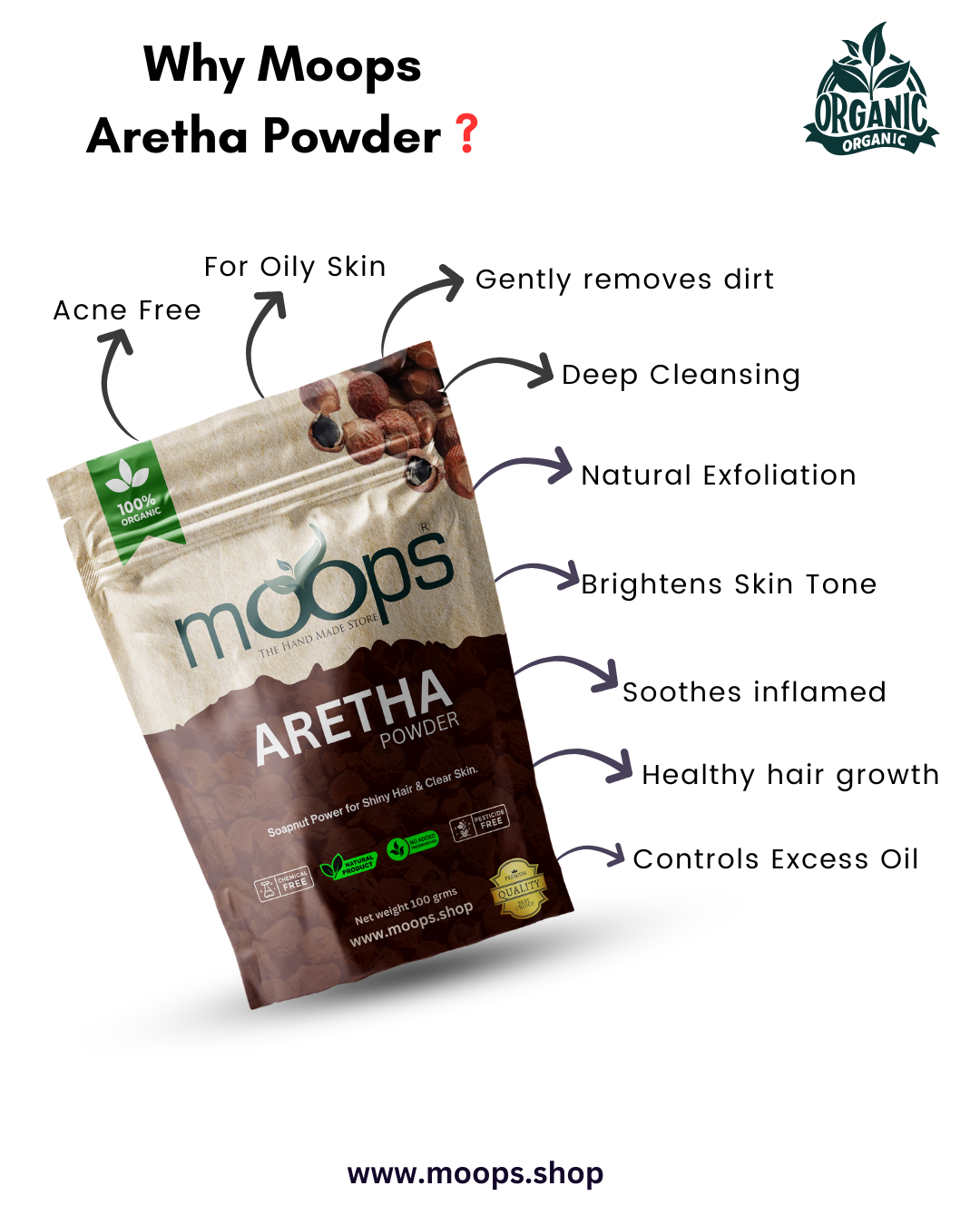 Moops Aretha Powder (Soapnut / Reetha Powder)