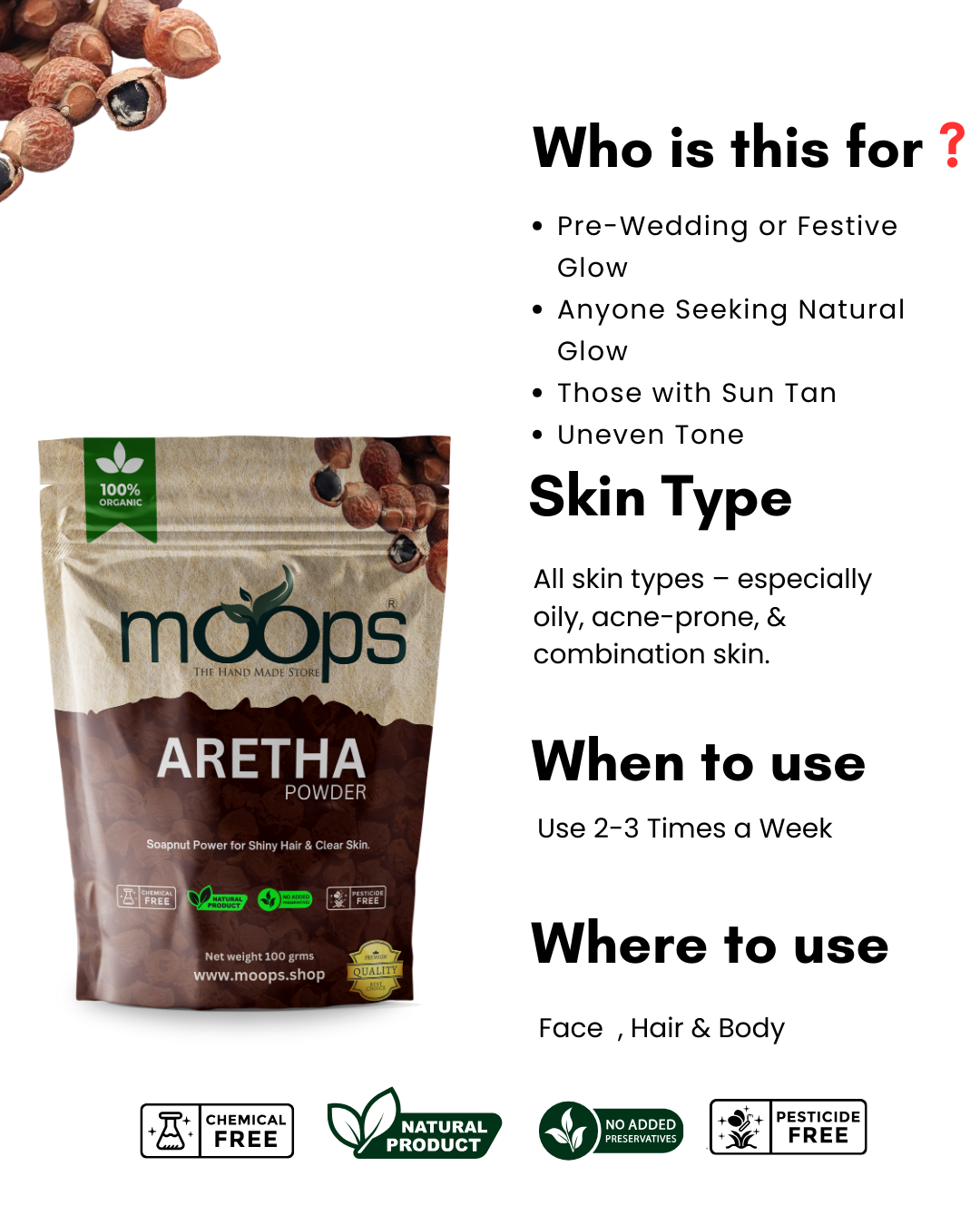 Moops Aretha Powder (Soapnut / Reetha Powder)