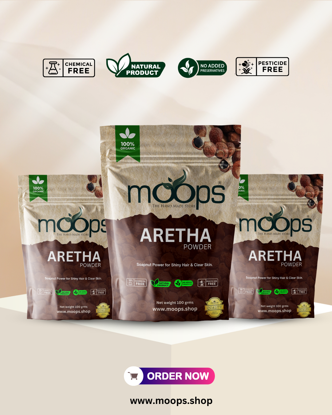 Moops Aretha Powder (Soapnut / Reetha Powder)