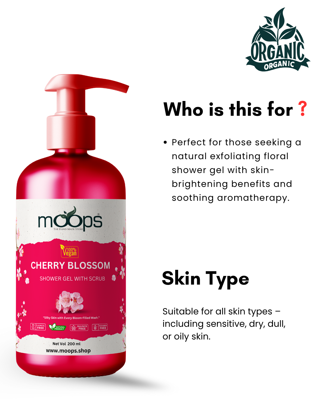 Moops Cherry Blossom Shower Gel with Scrubber