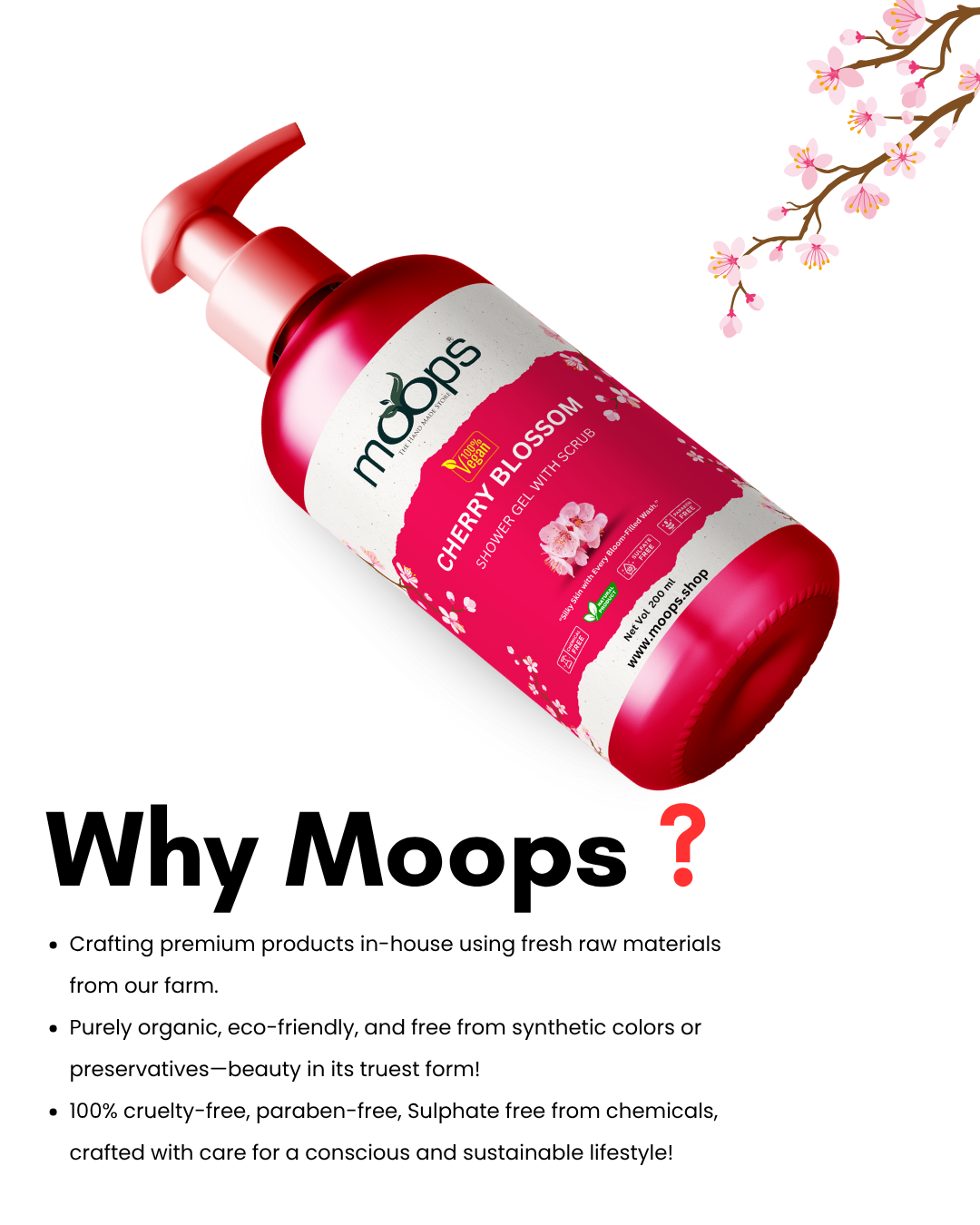 Moops Cherry Blossom Shower Gel with Scrubber